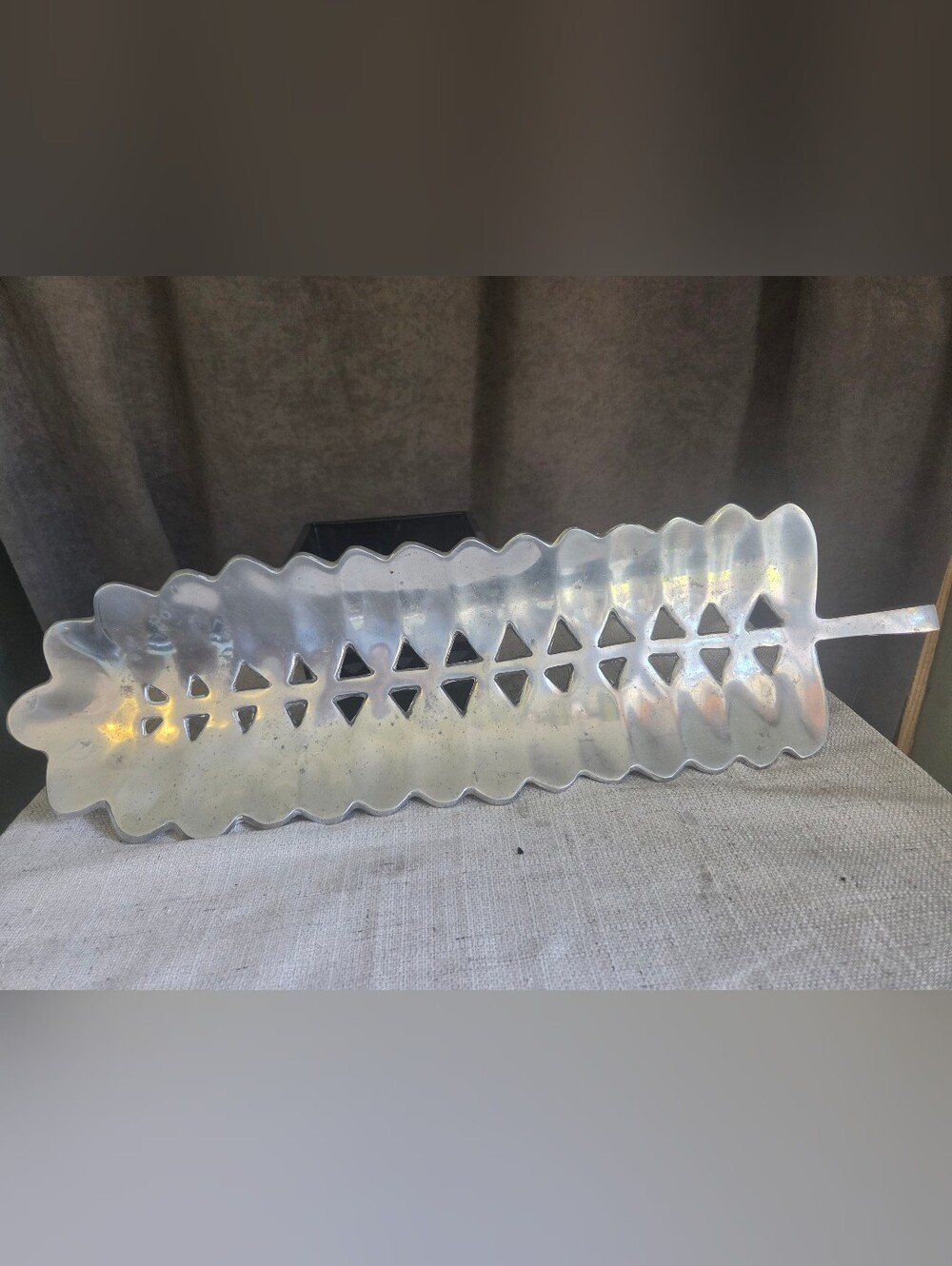 Vintage Metal Leaf Decorative Tray - Iridescent Silver Home Art